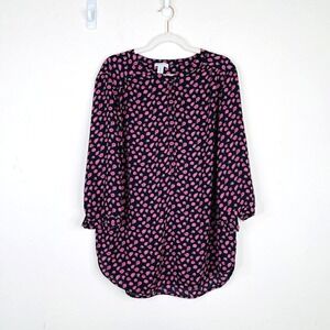 Carolina Belle Womens Plus Size 1X Popover Button Blouse Top Floral 3/4‎ Sleeve